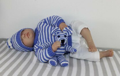 Baby Stripe Sweater, Bobble Beanie & Teddy Bear