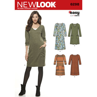 New Look Misses' Knit Dress with Neckline & Length Variations 6298 - Paper Pattern, Size A (10-12-14-16-18-20-22)