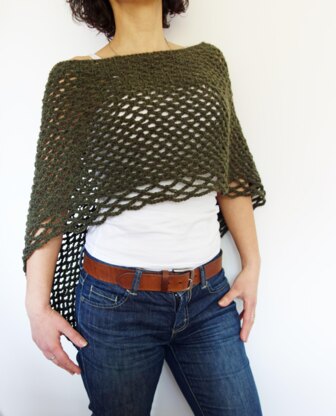 Khaki Asymmetrical Laced Poncho