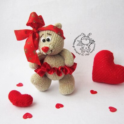 Bear Valentine and hearts - knitting pattern