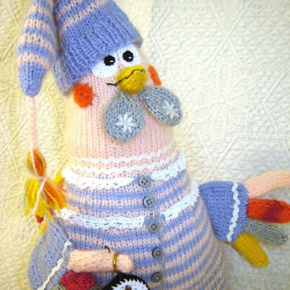 Toy Knitting Patterns - Knit Rooster with an alarm clock