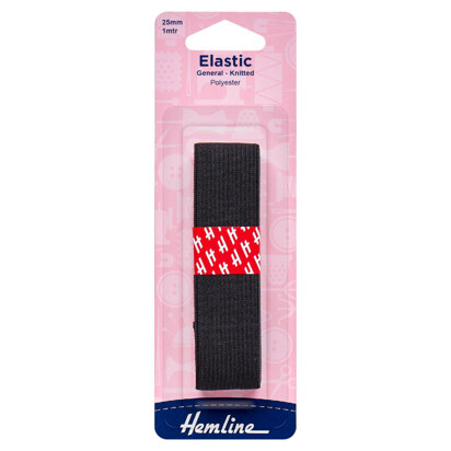 Hemline General Purpose Knitted Elastic: 1m x 25mm: Black