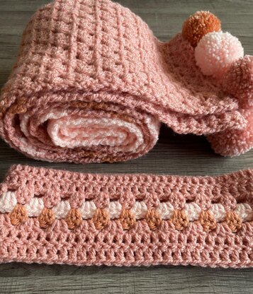 Pom Pom Granny Scarf and Head Band Set