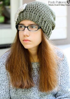Slouchy Hat and Bow Crochet Pattern 381