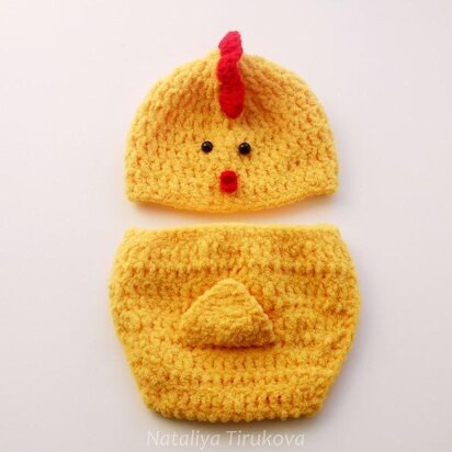 Chicken Baby Hat and Diaper Cover Set