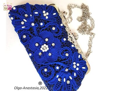 Evening blue lace bag 2 - crochet Irish lace