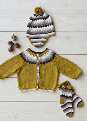 Knitted Ensemble, Cardigan + Leggings + Beanie for Babies - slate