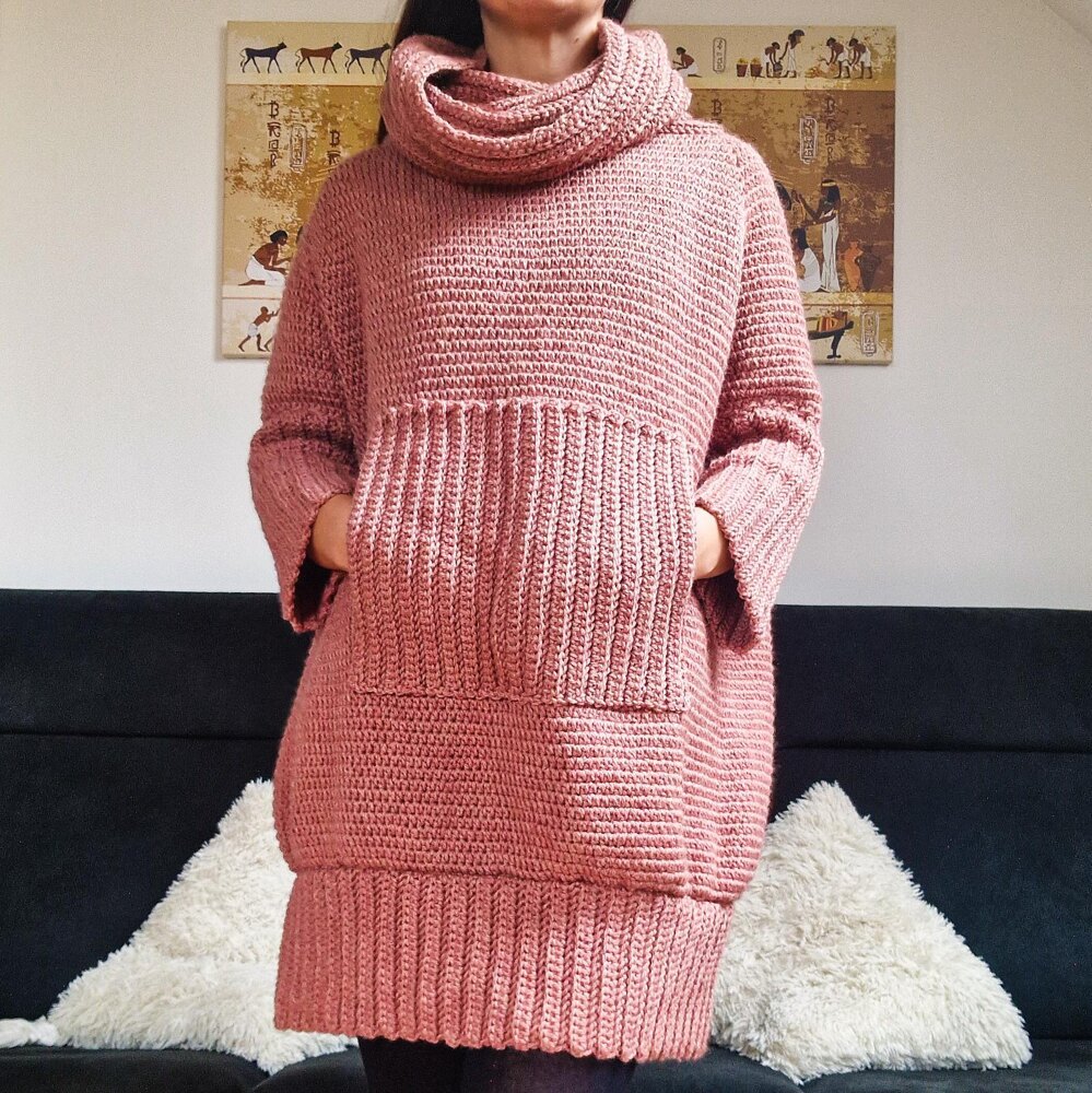 tunic dress winter Heisall Fall and Winter Tunic Dress with Pockets Long Sleeve Crew Neck  Buttons Side