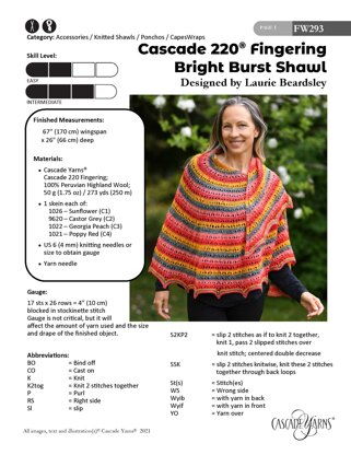 Bright Burst Shawl in Cascade 220® Fingering - FW293 - Downloadable PDF