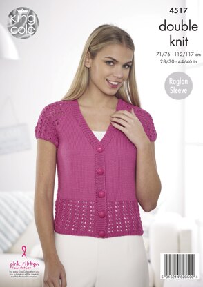 Cardigans With Lower Lace Panel & Lace Sleeves in King Cole Cottonsoft DK - 4517 - Downloadable PDF