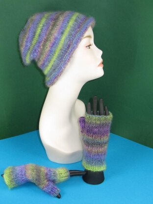 Mohair Slouch Hat and Fingerless Glove Set