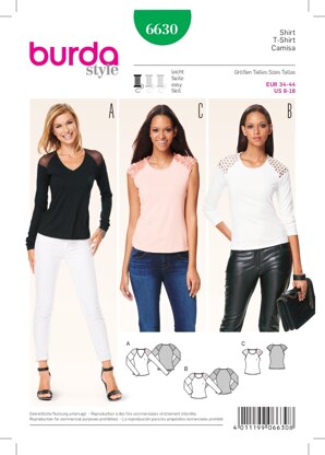 Burda Women's Shirt Sewing Pattern B6630 - Paper Pattern, Size 8-18