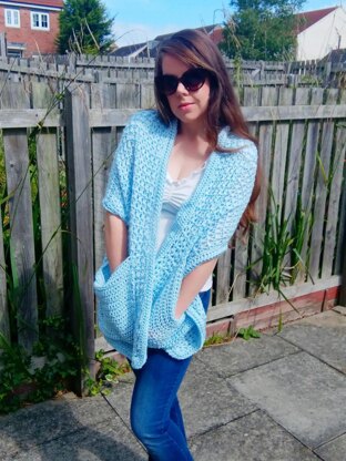 Crochet Blue Pocket Shawl Pattern