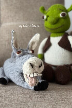 Donkey knitting pattern. Knitted donkey friend Shrek