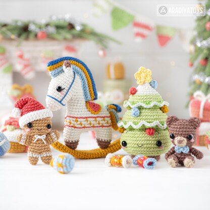 7-in-1 nutcracker crochet pattern Christmas decor amigurumi tutorial rocking horse DIY ornament Christmas tree digital PDF file by AradiyaToys (Olka Novytska)