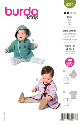 Burda Style Babies' Hooded Jacket, Coat with Tie Bands B9270 - Paper Pattern, Size 1M-3 (56-98)