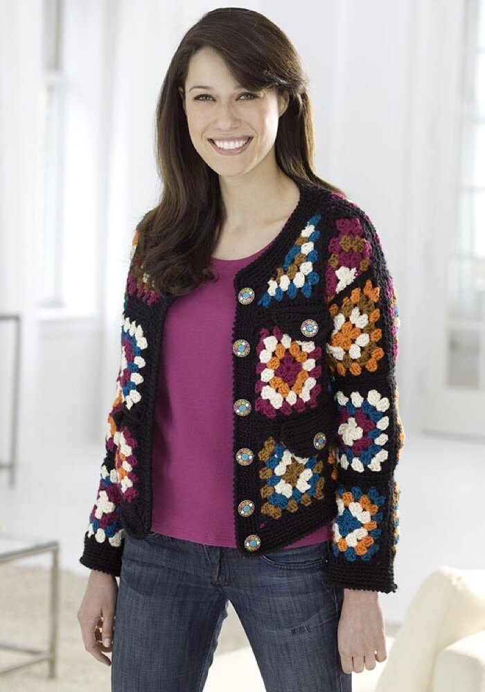 Granny Square Jacket in Red Heart Soft Solids WR1859 Knitting Patterns LoveCrafts