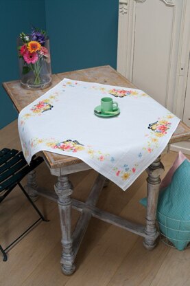 Vervaco Blue Tits & Spring Flowers Tablecloth Cross Stitch Kit - 80cm x 80cm