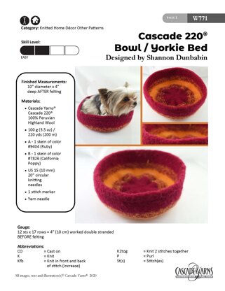 Bowl/Yorkie Bed in Cascade 220® - W771 - Downloadable PDF