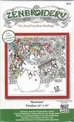 Design Works Zenbroidery Snowman Cotton Fabric Printed Embroidery Kit - 10in x 10in