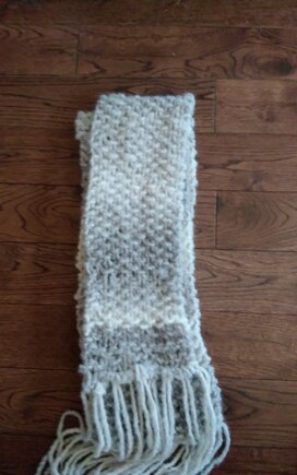 Gray and White Scarf with Fringe #3