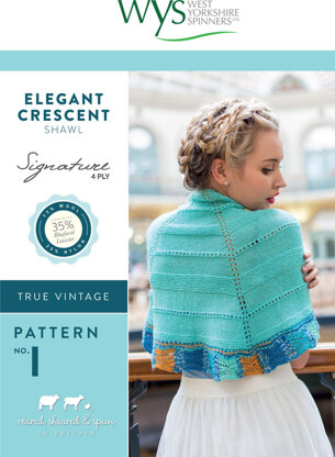 Elegant Crescent Shawl in West Yorkshire Spinners Signature 4 Ply - Downloadable PDF