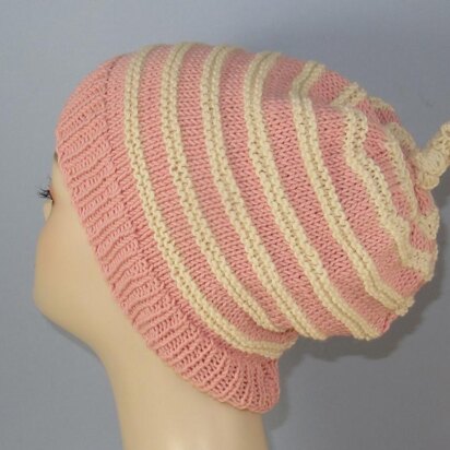 Stripe Topknot Slouch Hat