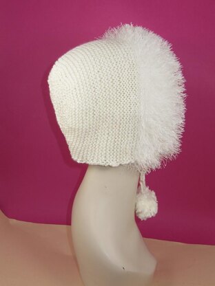 Faux Fur Trim Garter Stitch Bonnet Hat