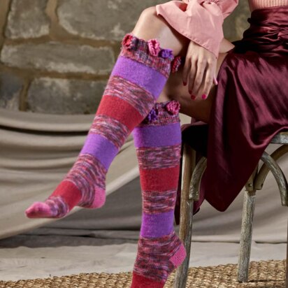 Tiia Knee High Socks with Flowers in West Yorkshire Spinners Signature 4 Ply - DBP0206  - Downloadable PDF