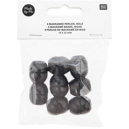 Rico Design Macramé Beads Wood Black  8 Pcs - 95x100x19mm