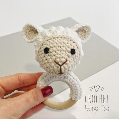 Crochet sheep pattern baby rattle Amigurumi lamb teether