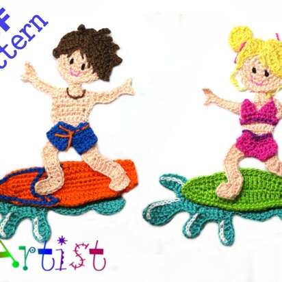 Surfer Boy & Girl Crochet Apllique