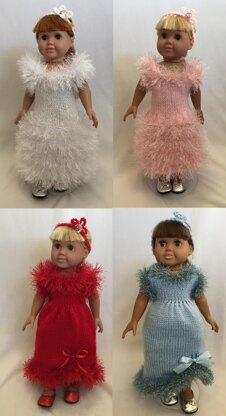 Holiday Evening Gowns, Knitting Patterns fit American Girl and other 18-Inch Dolls