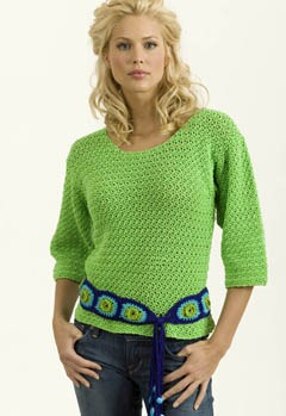 Crochet Lime Pullover with Granny Belt in Tahki Yarns Cotton Classic