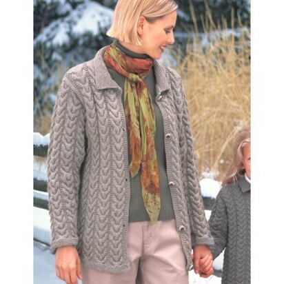 Ladies Cuddly Cables Cardigan (knit) in Patons Classic Wool Worsted