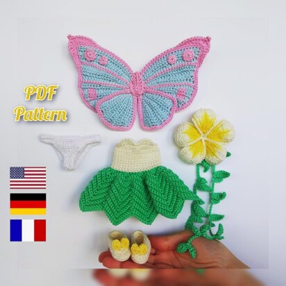 Doll clothes crochet pattern, Fairy outfit for Astrid, Amigurumi doll outfits pattern for a doll 30 cm/12 inch (English, Deutsch, Français)
