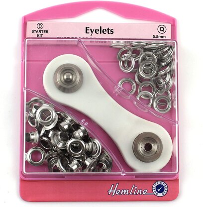 Hemline Eyelets Starter Kit, 5.5mm x 40 sets - Nickel,Silver