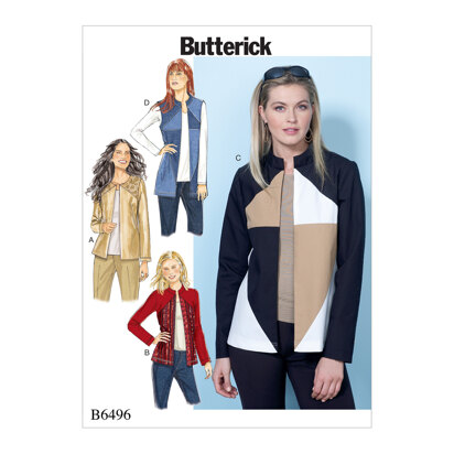 Butterick Misses' Jackets and Vests with Contrast and Seam Variations B6496 - Sewing Pattern