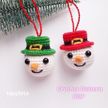 Snowman baubles with hats crochet pattern, Amigurumi snowman ornament, Ornament for small Christmas tree, Xmas nursery decor, Christmas gift