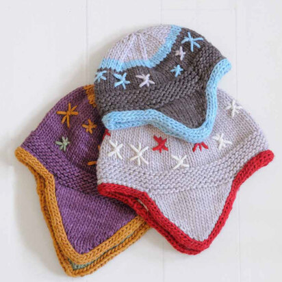 Flurry Flap Hats in Blue Sky Fibers Worsted Hand Dyes - Downloadable PDF