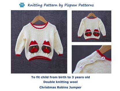 Christmas Robins Jumper (13) to fit from birth to 3 years old