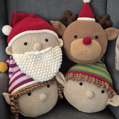 Christmas Pillow Cushion Crochet Amigurumi Santa Reindeer Rudolph Elf