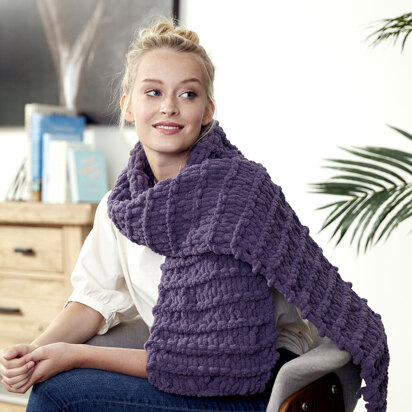 Generous Scarf to crochet in Bernat Soft Boucle, Knitting Patterns