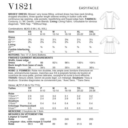 Vogue Misses' Dress V1821 - Sewing Pattern