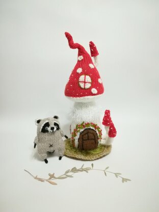 Toy Little Cute Raccoon 11 Inch With Mushroom House For Kids Room