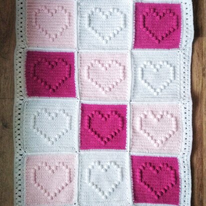 Crochet bobble heart baby blanket