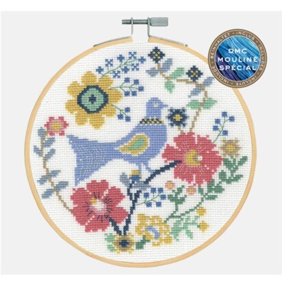 DMC A Bird in Flowers Cross Stitch Kit with Hoop