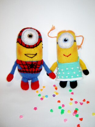 Toy Knitting Patterns -Knit Spider Minion, Minion girl figurines do it yourself