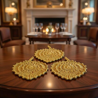 Boho Crochet Leaf Coaster Pattern – PDF & Video Tutorial, Leaf Placemat, Crochet Table Decor