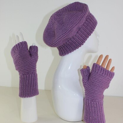 Garter Stitch Beret and Fingerless Gloves